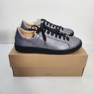 UGG Milo Silver Glitter Leather Sneakers Women’s  Lace Up Size 8 New